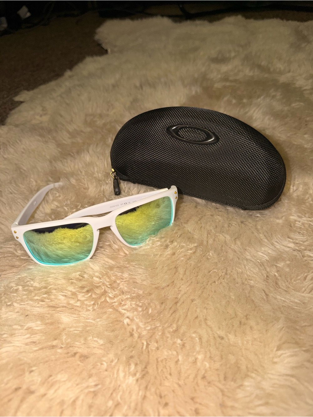 Oakley Men’s Sunglasses - White Frame with Green Gold Mirror Lenses
